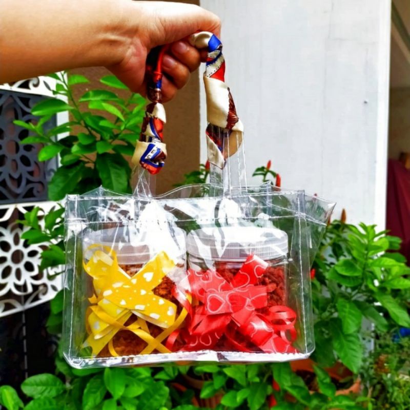 

30x15x20 || Tas Mika Hampers Lebaran Ukuran Toples Nastar / Tas Hadiah / Souvenir / Gift bag / Parsel / Bening Polos
