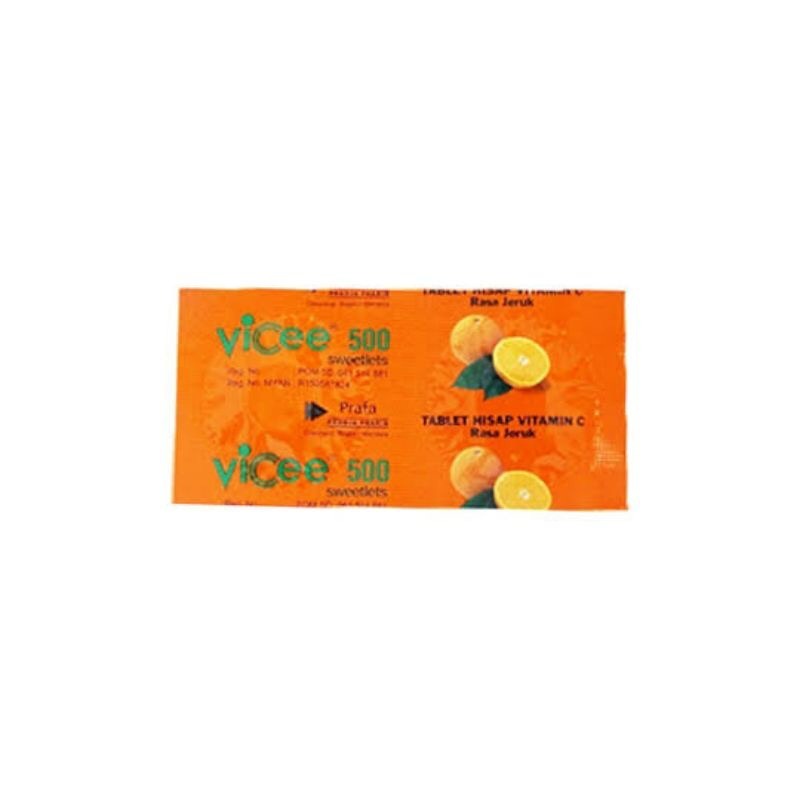 Vicee Vitamin C 500mg. Tablet hisap rasa lemon, jeruk, anggur atau Strawberry 1STRIP 2 TAB