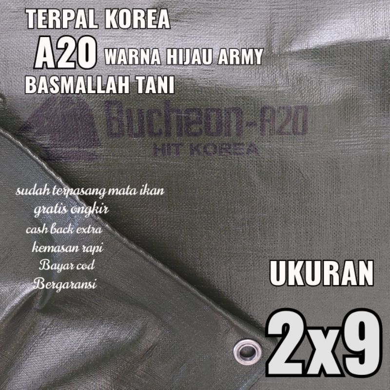 Terpal KOREA A20 Warna Hijau Army ukuran 2x9 meter merk TRECK