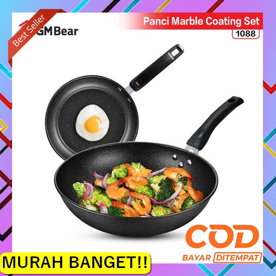 [Dzs] Wajan Enamel Kuping Marble Teflon 34Cm Penggorengan Anti Lengket Gm Bear Panci Set Penggorenga