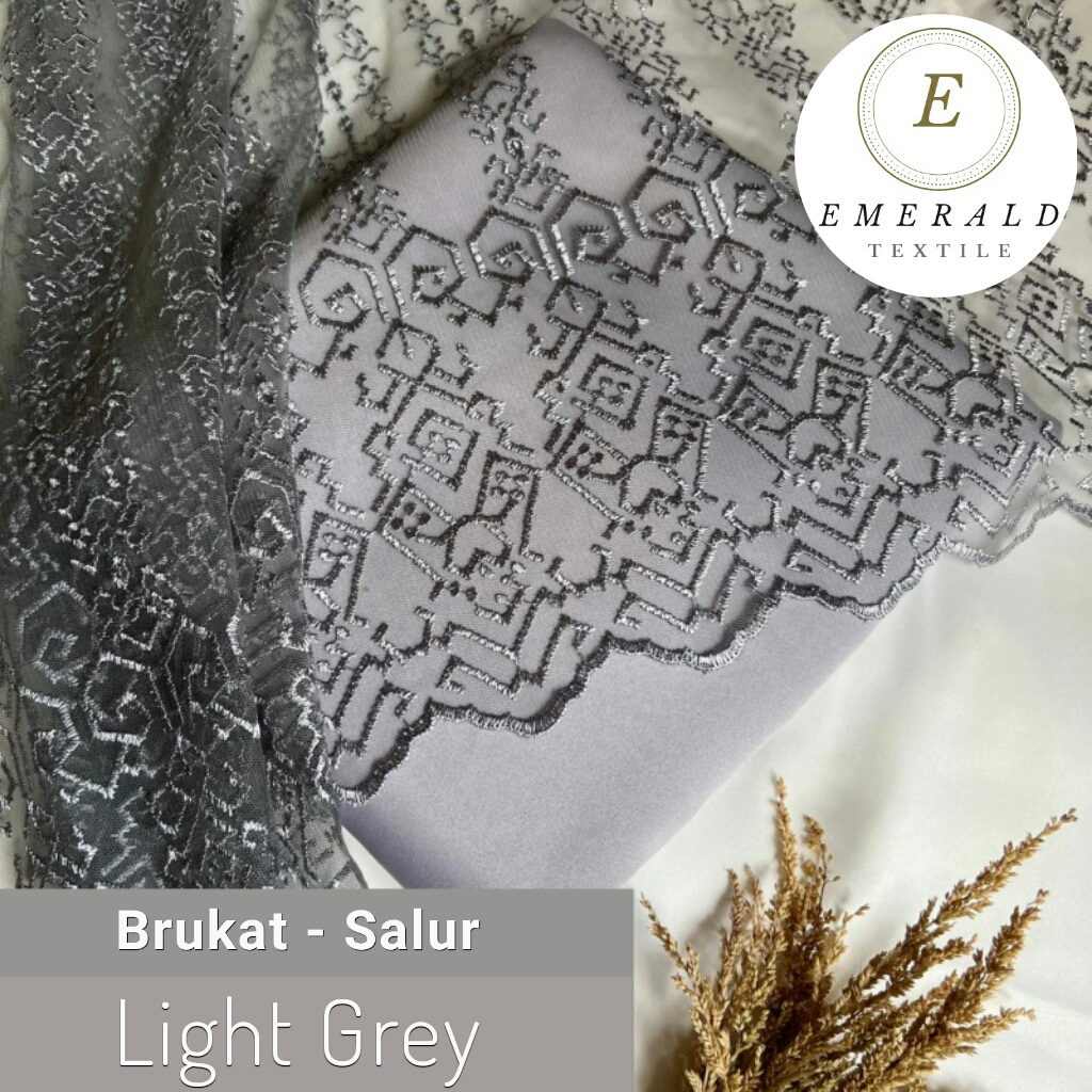 SETENGAH METER Kain Brukat Tile Prancis Bahan Kebaya Motif Salur - Light Grey ( HARGA PER 50cm KAIN )