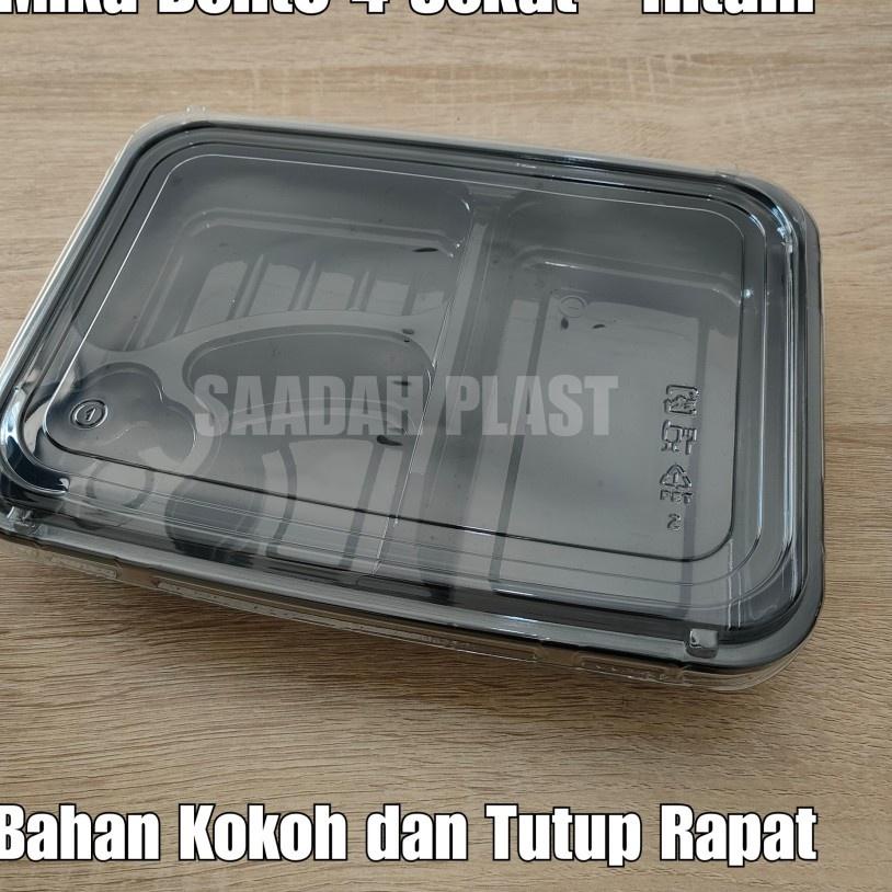 Recomend @50SET Mika Bento 4 Sekat HITAM / Tempat makan plastik / Tray Lunch Box ,.