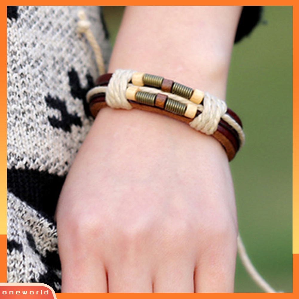 [WONE] Punk Unisex Tali Dikepang Kulit Imitasi Buatan Tangan Gelang Bangle Perhiasan Hadiah