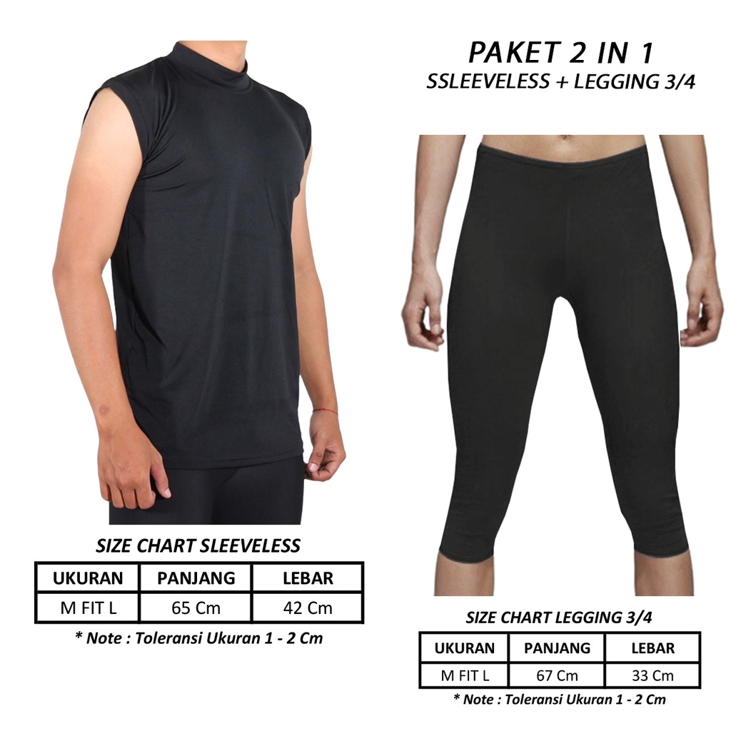 PAKET STELAN BASELAYER SLEEVELESS TANPA LENGAN DAN CELANA PENDEK LEGGING BASELAYER DALEMAN