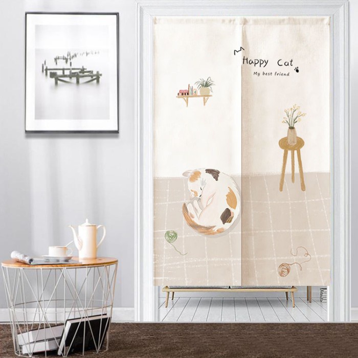 NOREN TIRAI JEPANG TIRAI PINTU DEKORATIF MOTIF KUCING SIMPLE