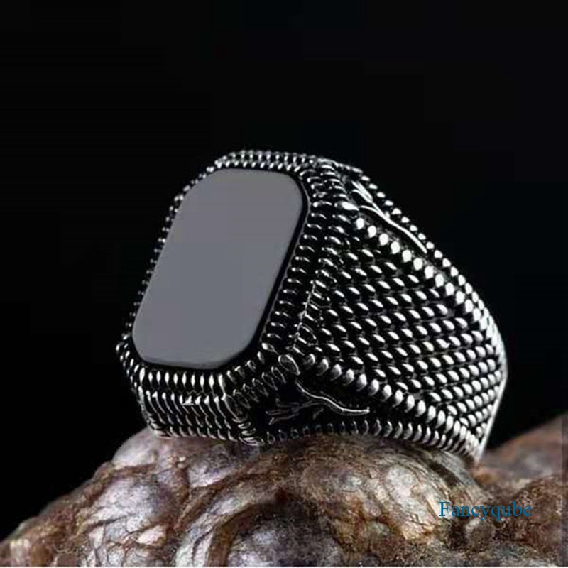 Vintage Fashion Pria Natural Hitam Safir Batu Permata Cincin Birthstone Pertunangan Pernikahan Cincin Anniversary Pria Hadiah Natal