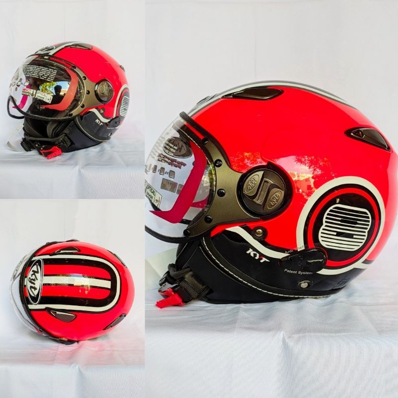 HELM KYT ELSICO MOTIF #3 SERI 3 RED FLUO ORIGINAL/HELM DEWASA HALF FACE