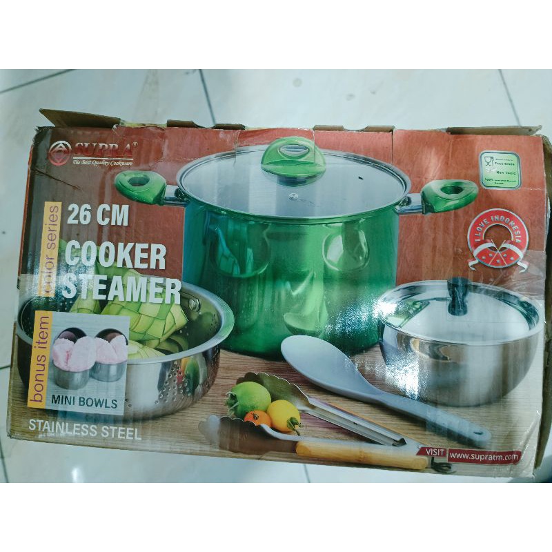 Panci Cooker Steamer 26 cm. Kukusan Pemasak Nasi Supra stanless