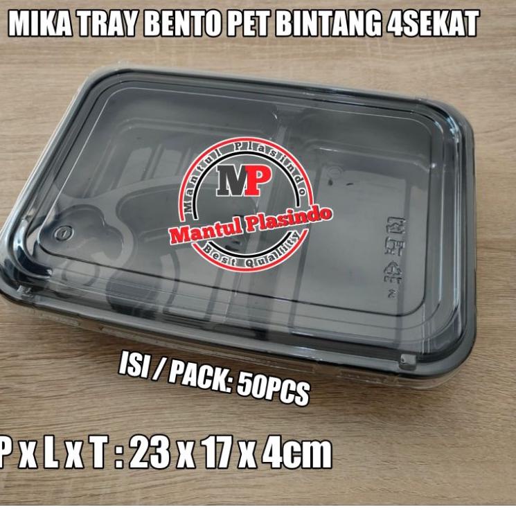 Super Special Isi 50pcs Mika Bento PET 4Sekat / Box Bento /  Mika Tray Bento Bintang