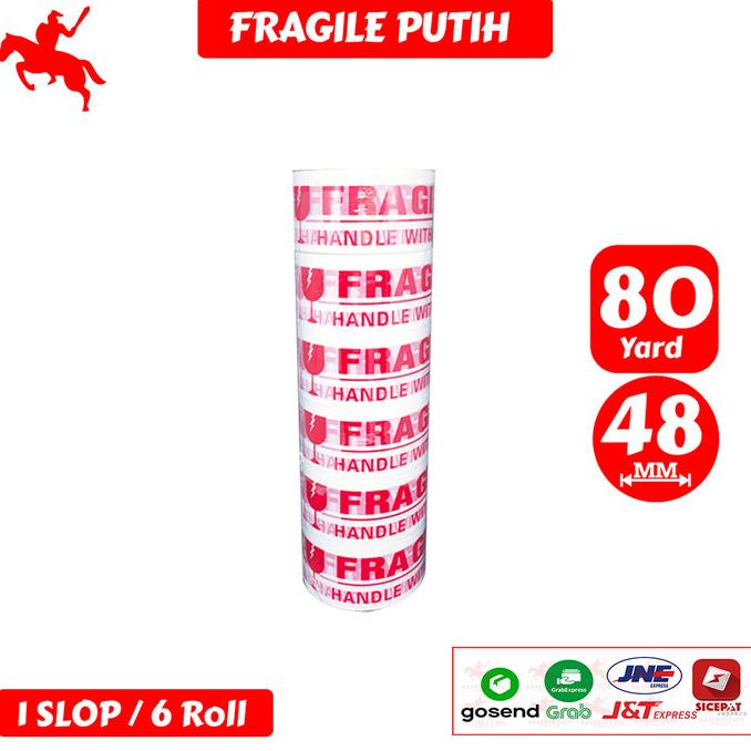 

Lakban Fragile Putih KSATRIA Tape 80 Yard (1 Slop)