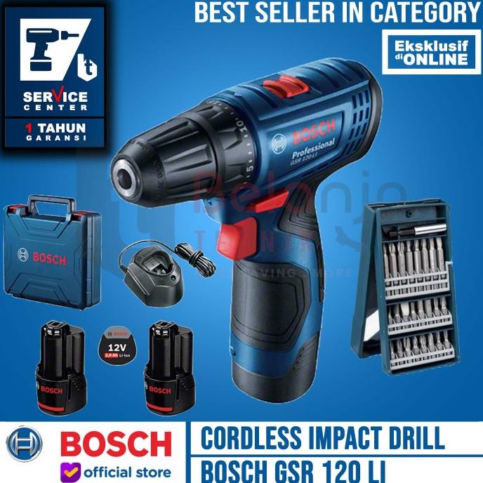 Bosch Bor Obeng Baterai GSR 120 LI GEN 3 PLUS FREE Mata Obeng 25PC belanjate77 Kualitas Baik