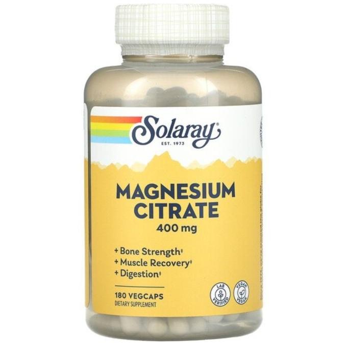 Solaray Magnesium Citrate 400mg, 180 veg caps