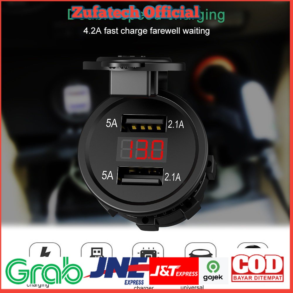 Accnic USB Charger Motor 2 Port 4.2A with LED Display Voltmeter - Y451 - Black