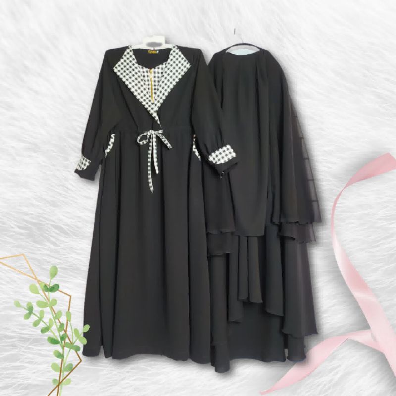 Set JUBAH AKHWAT PLUS CADAR SAFAR MOTIF KERAH KOTAK BY QONITA COLLECTION