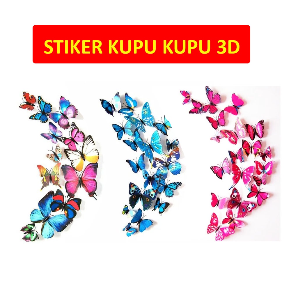 Hiasan Dinding Kupu Kupu Magnet 3D PVC + Doubletape (12 pcs) Tempelan Kulkas Lemari Wall Stiker Dinding Butterfly Sticker Wall Sticker Butterfly Stiker Tembok Stiker Kupu 3D Stiker 3D Butterfly