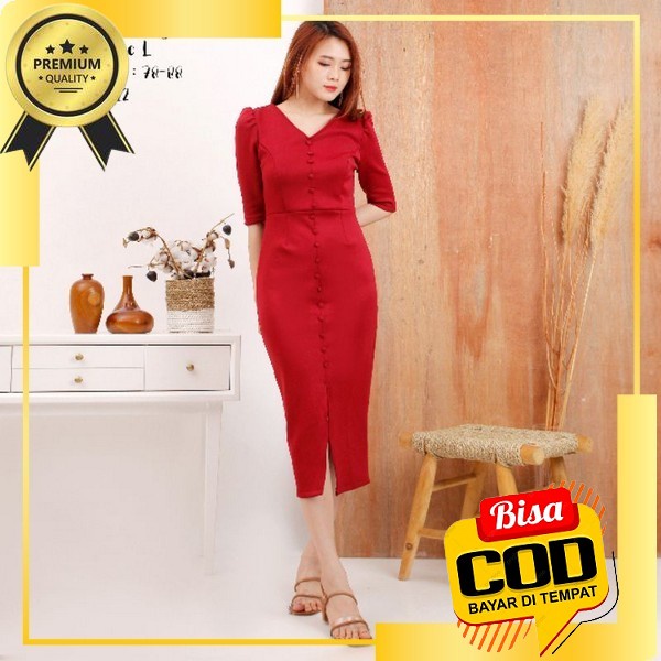 Dress Wanita Untuk Natal Kondangan Pesta Gaun Modern Mewah Kekinian 2022 Korean Style Viral Murah Ba