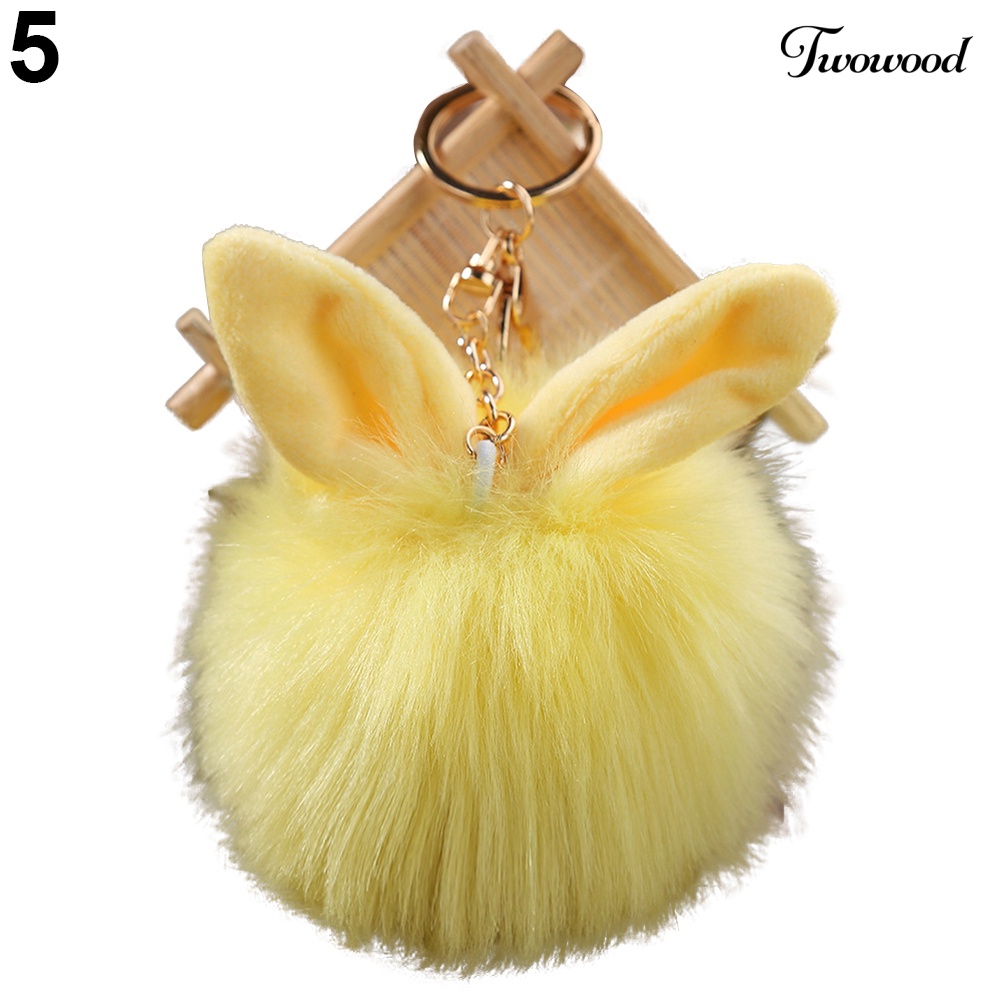 Twowood Cute Faux Fur Rabbit Ear Lembut Pom Pom Ball Kunci Gantungan Rantai Keychain Tas Decor