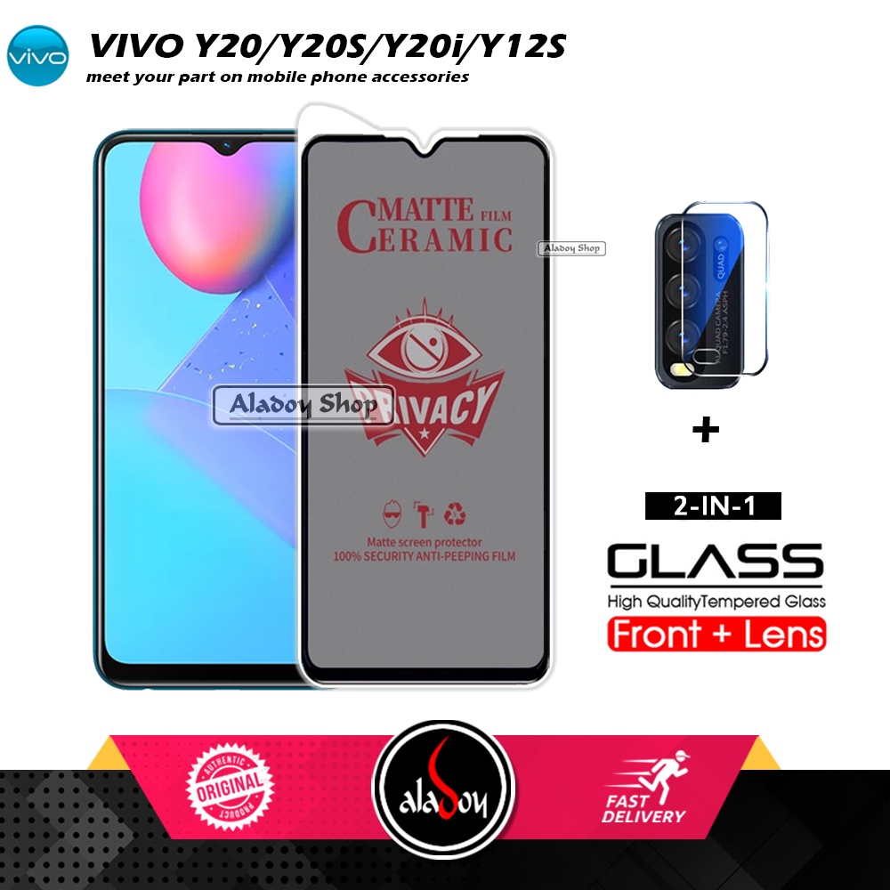 PAKET 2IN1 Anti Gores Privacy Vivo Y20/Y20i/Y20S/Y12S + Tempered Glass Kamera