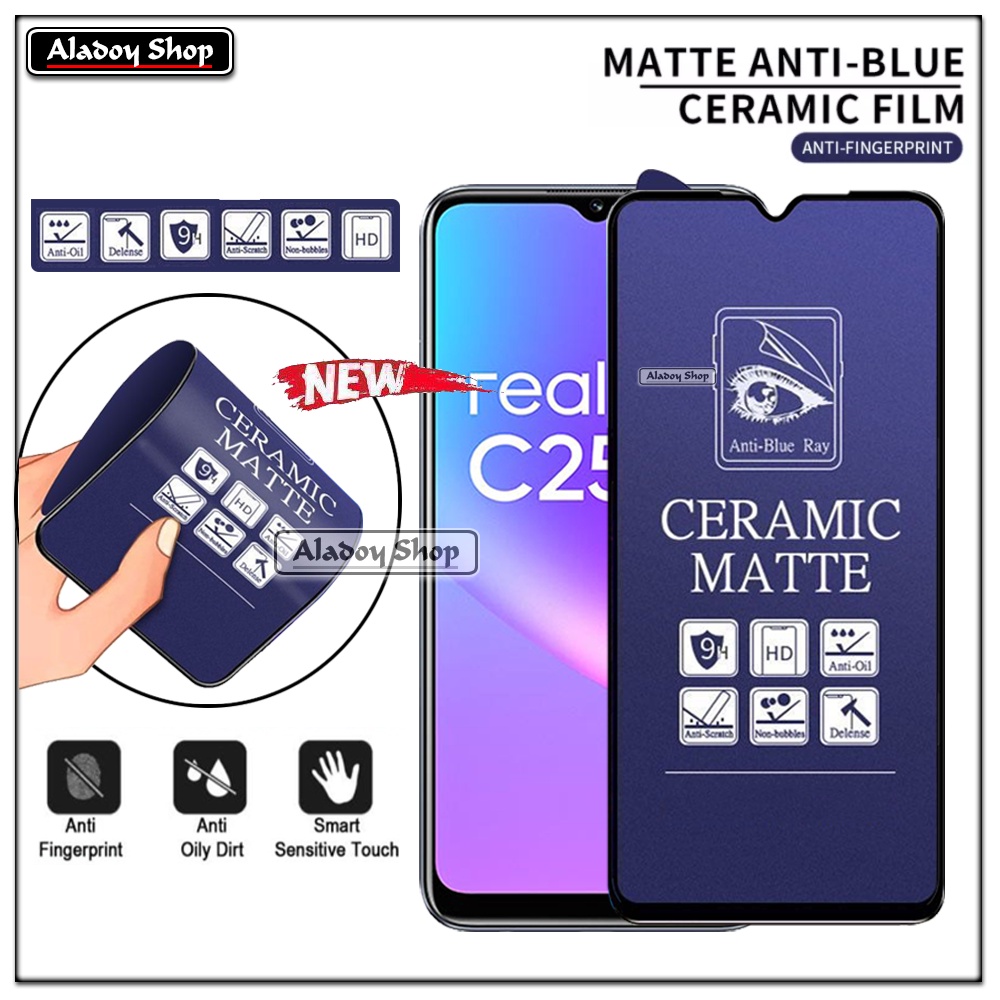 PAKET 3IN1 Anti Gores Blue Matte Anti Glare Realme C25/C25S + Tempered Glass Camera dan Skin Carbon