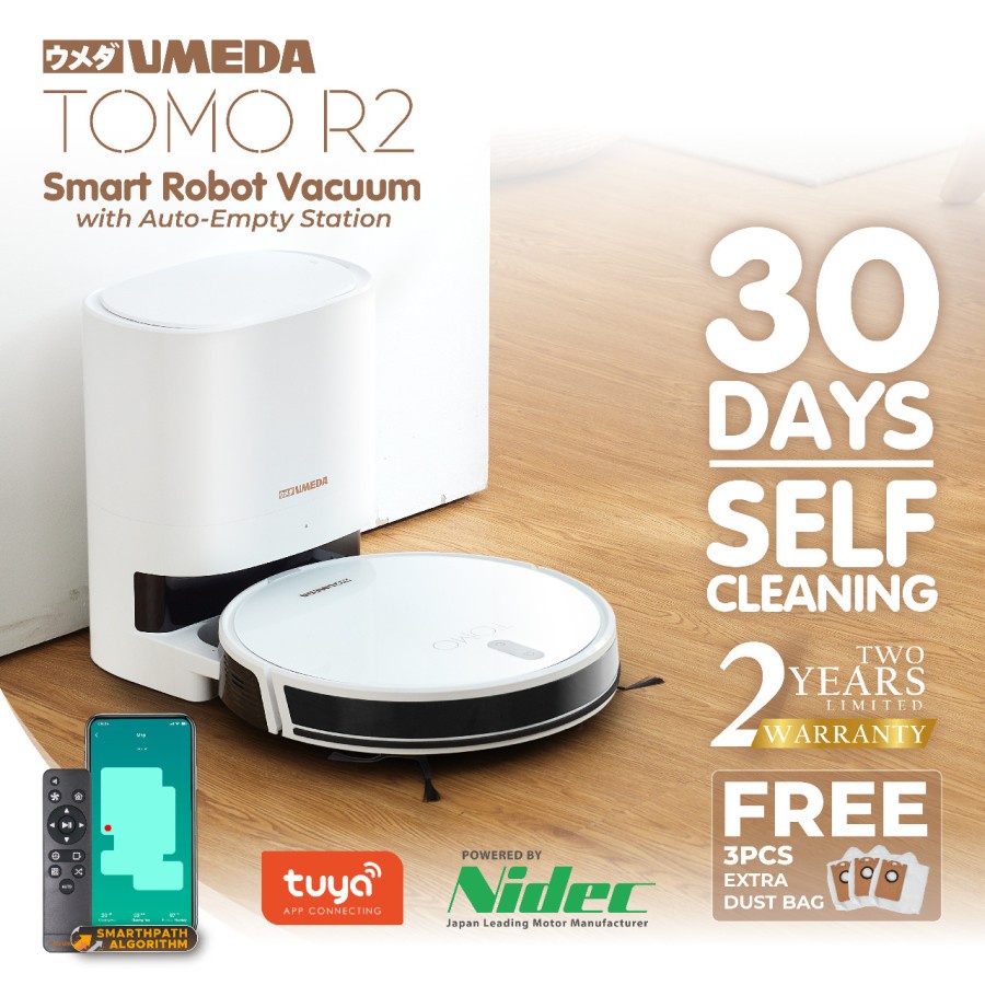 Umeda Tomo R2 Robot Vacuum Cleaner Mop + Auto Empty Station (Sapu Pel)