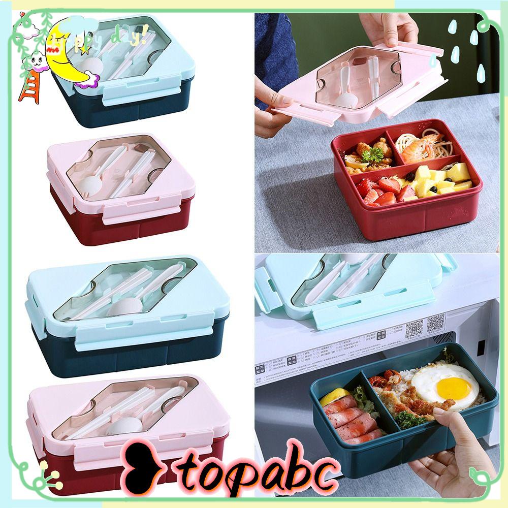 Top Lunch Box Portable Persegi Panjang Grid Dengan Sendok Wadah Makanan