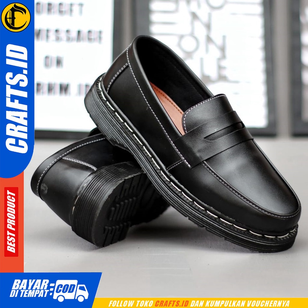 CRAFTS malm - Sepatu Loafers Docmart Formal Casual Kerja Pria Hitam