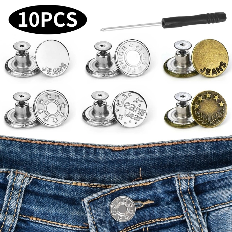 10pcs Kancing Model Sekrup Dapat Dilepas Untuk Jeans/Kancing Bebas Jahit Menyesuaikan Jaket Gesper Aksesoris Jahit
