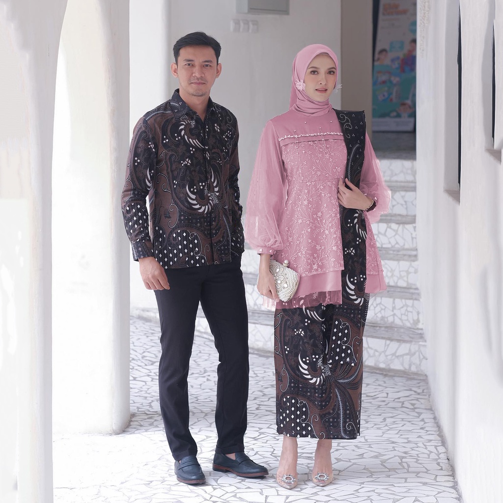 Couple Zeraa mauve Series  - Batik Couple Kebaya Modern Kebaya Wisuda Lamaran Baju Tunangan Batik Brukat Terbaru Baju Couple Tunangan kekinian Kemeja Pria Lengan Panjang Size M L XL