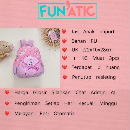 Funatic Tas Ransel Sekolah Anak Unisex Import Karakter Lucu Fashion Korea FA1065