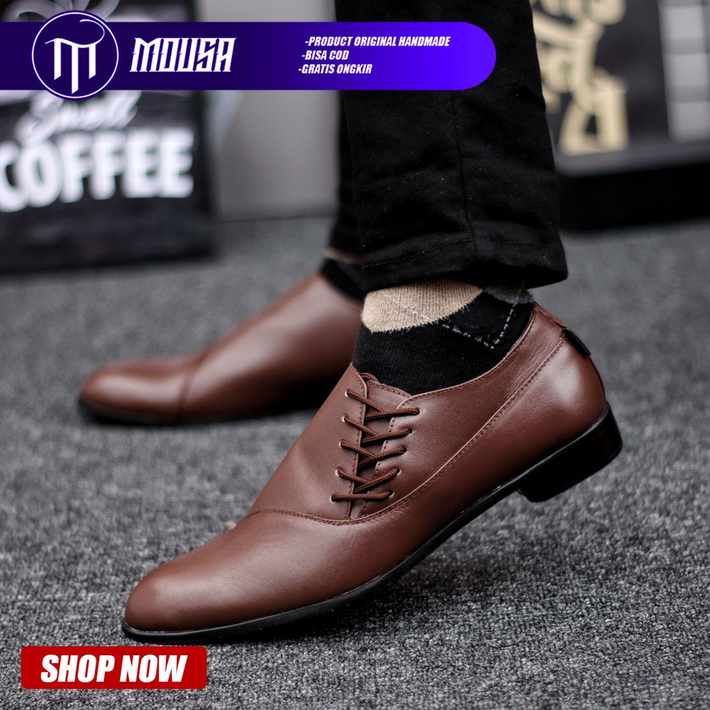 Sepatu Pantofel Kerja Kantor Kulit Asli Formal Hitam Pria Mousa Megan
