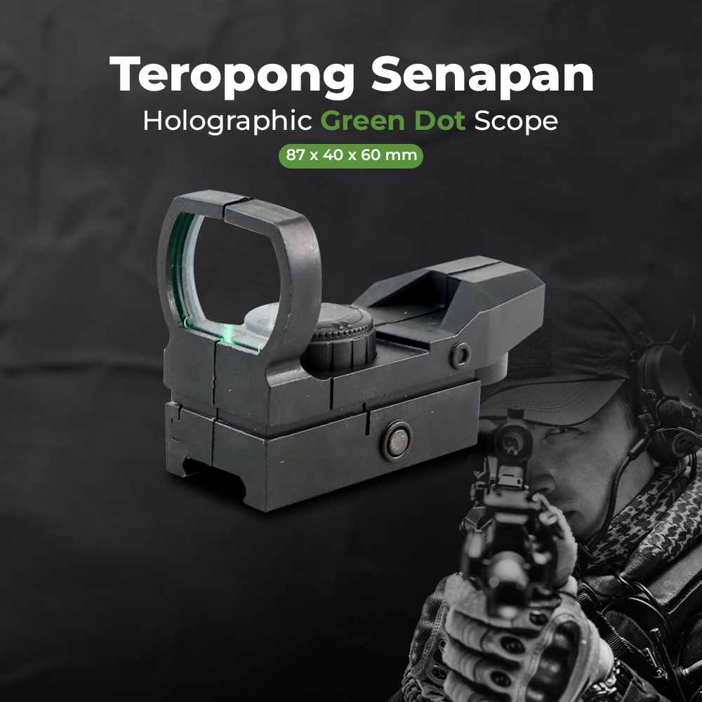 Kekeran Teropong Senapan Holographic Green Dot Scope 20mm Rail Mount - HD23 /  Laser Tembak Merah Jarak Jauh Senapan Angin Murah