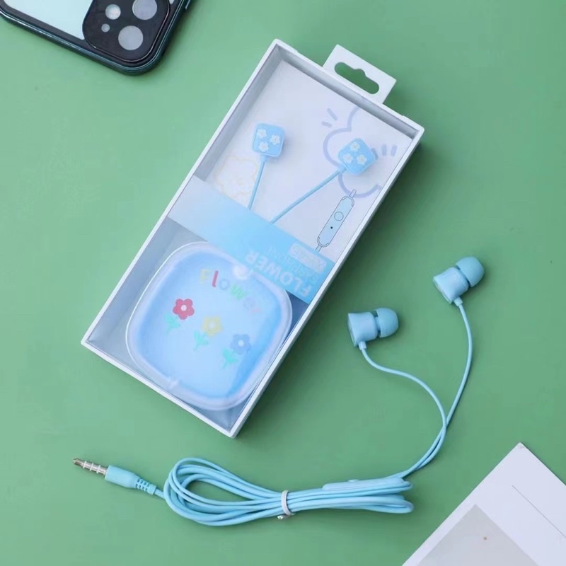 [ XY 46 ] Set Headset karakter motif FLOWER DAILY so good quality / + Wadah penyimpanan Earphone