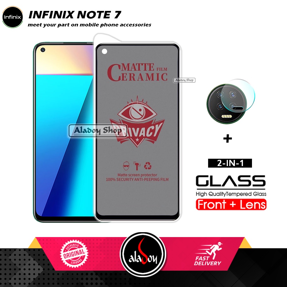 PAKET 2IN1 Anti Gores Privacy Infinix Note 7 + Tempered Glass Kamera