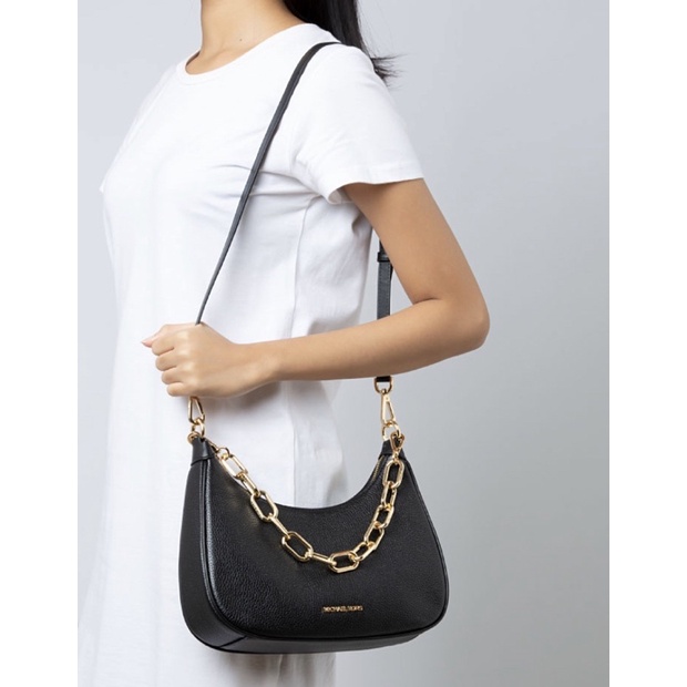 M-K Michael Kors 2219 Cora Medium Zip Pouchette In Black Leather