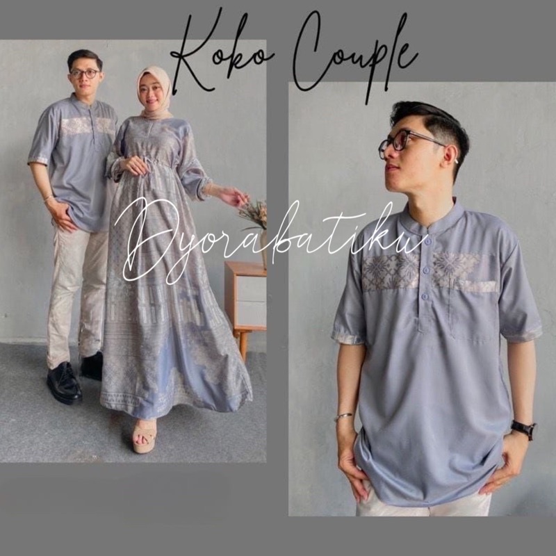 Gamis Couple Laudia Kombinasi Polos M/L/XL/XXL Hem Pria Couple Raya Muslim