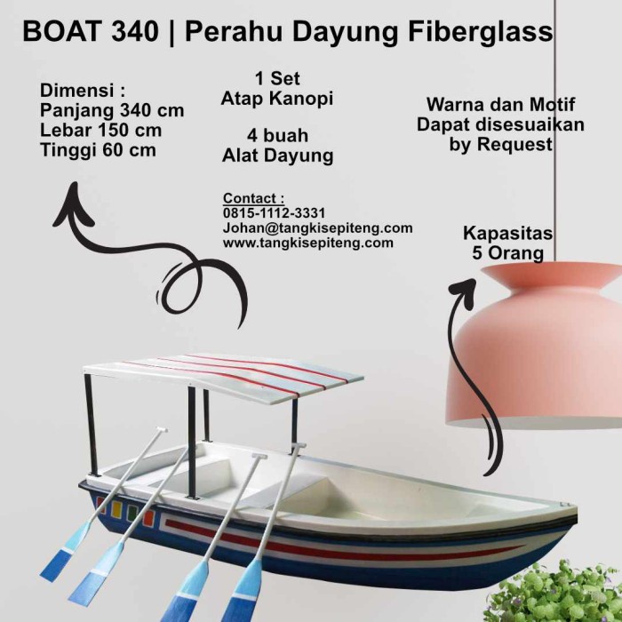 Perahu Fiberglass, Perahu Sampan, Perahu Dayung (5 Orang Penumpang)