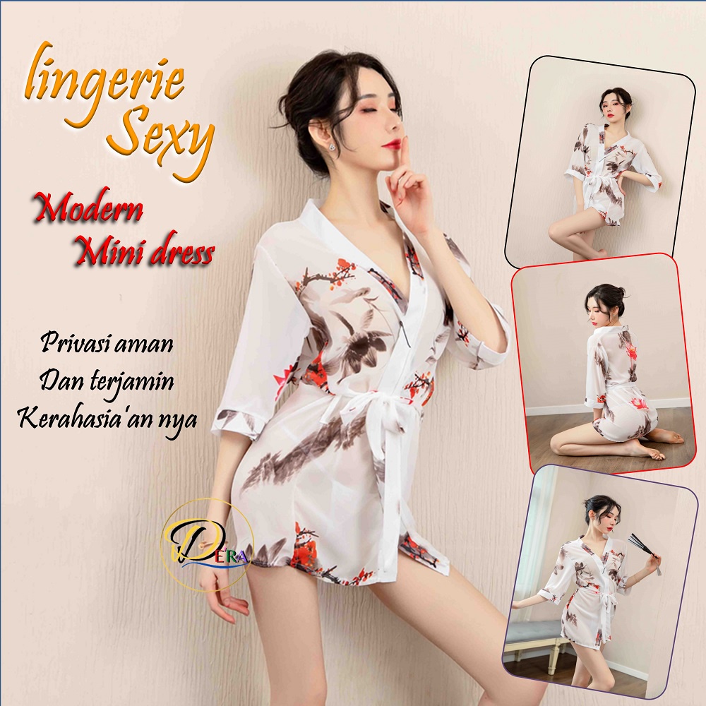 kimono Wanita Lingerie Sexy Bahan Sifon Baju tidur Set G String import lingeri Seksi Big Size Hot Bi