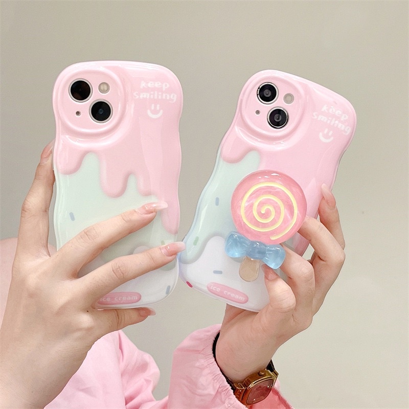 Melting Ice Cream with Candy Holder Popsocket Softcase Case HP Lucu for iphone XR 11 Pro Max 12 Pro Max 13 Pro Max 14 Pro Max