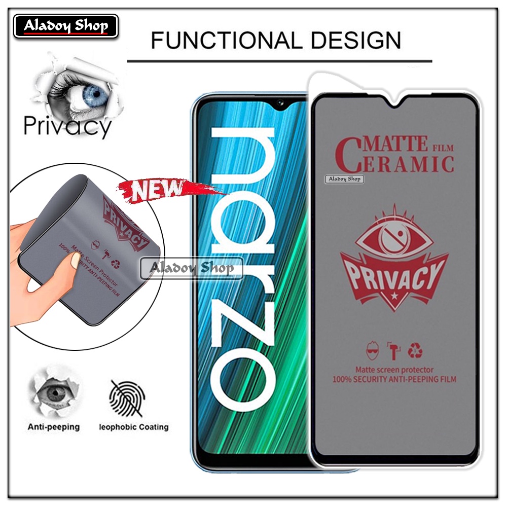 Tempered Glass Anti SPY Realme Narzo 50A Anti Gores Privacy + Tempered Glass kamera dan Skin Carbon