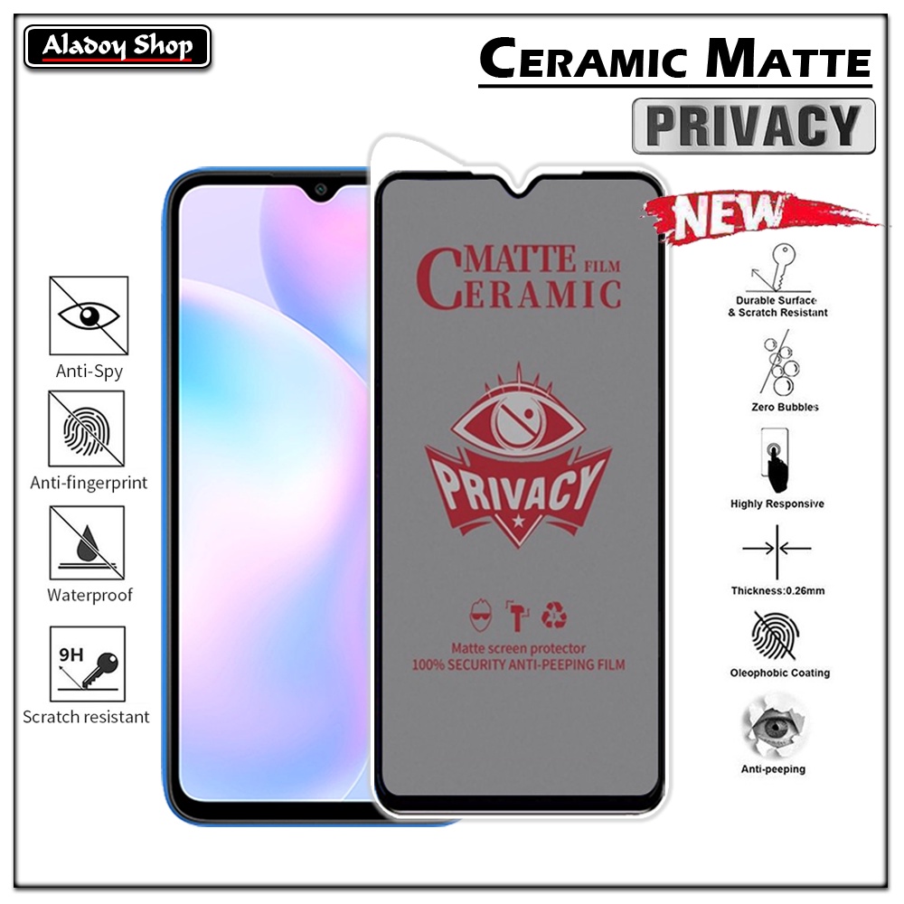 Tempered Glass Anti SPY Xiaomi Redmi 9A Anti Gores Privacy + Tempered Glass kamera dan Skin Carbon