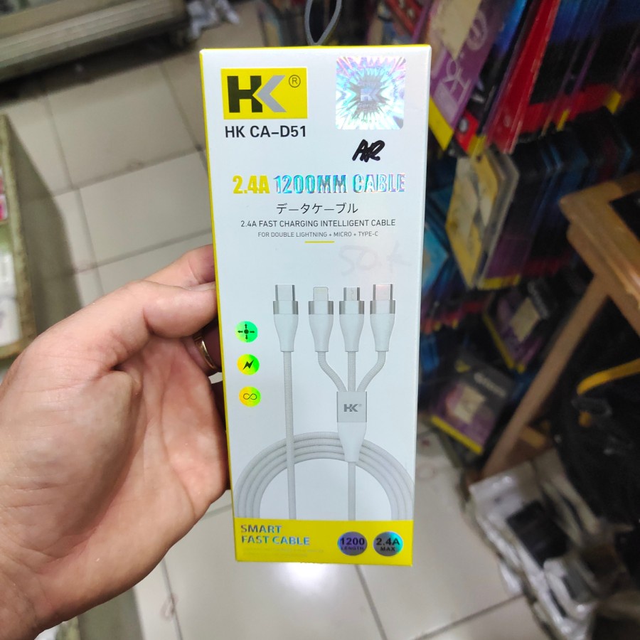 KABEL HK QUICK CHARGER 3in1 2.4A CA-D51 ORIGINAL MANTUL MURAH MERIAH