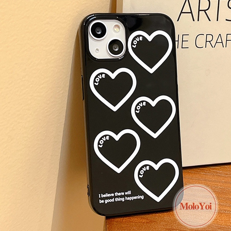 IPHONE Casing Ponsel Kartun Love Heart Kompatibel Untuk Iphone11 14 13 12 Pro Max XR 7Plus 8Plus 78 14 Plus X XS Max SE 2020 Glossy Halus Lembut Tpu Full Pelindung Cover