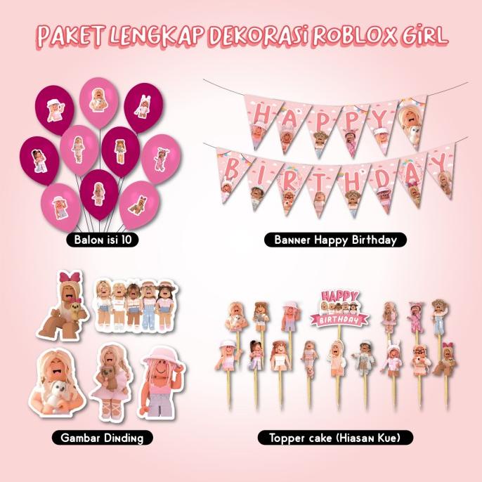 [BISA COD] DEKORASI ULTAH ROBLOX GIRL CEWE HBD HAPPY BIRTHDAY HIASAN BANNER BALON