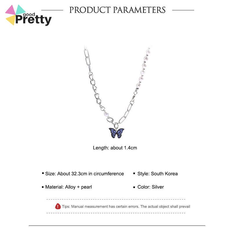 Kalung Rantai Kupu-Kupu Mutiara Desain Choker Fashion Korea Gaya Untuk Wanita - PD