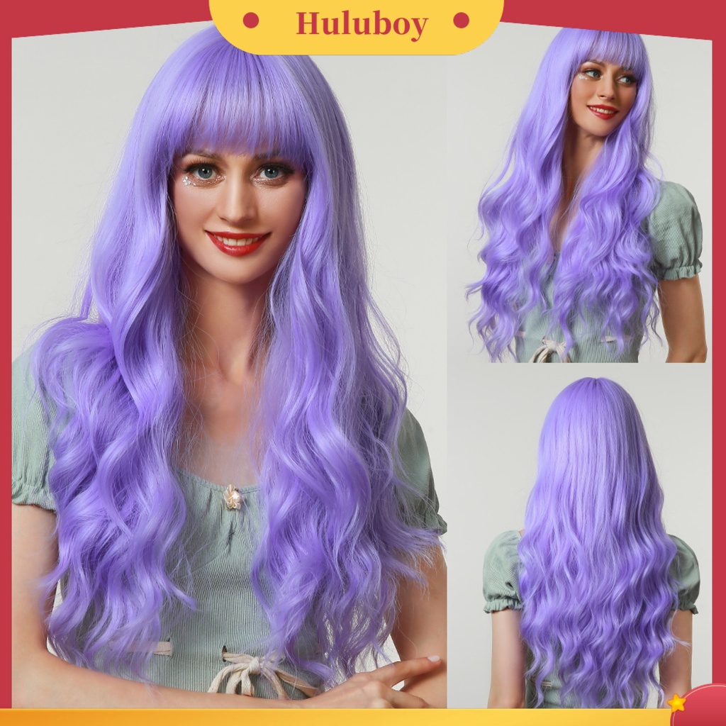 Rambut Palsu Wanita Model Panjang Gelombang Bahan Breathable Ringan Dengan Poni Untuk Cosplay Halloween