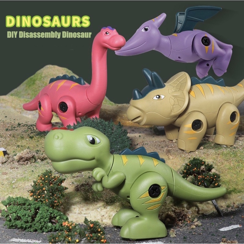 Mainan DIY Dinosaurus lucu Plus obeng mainan dinosaurus diy satu set