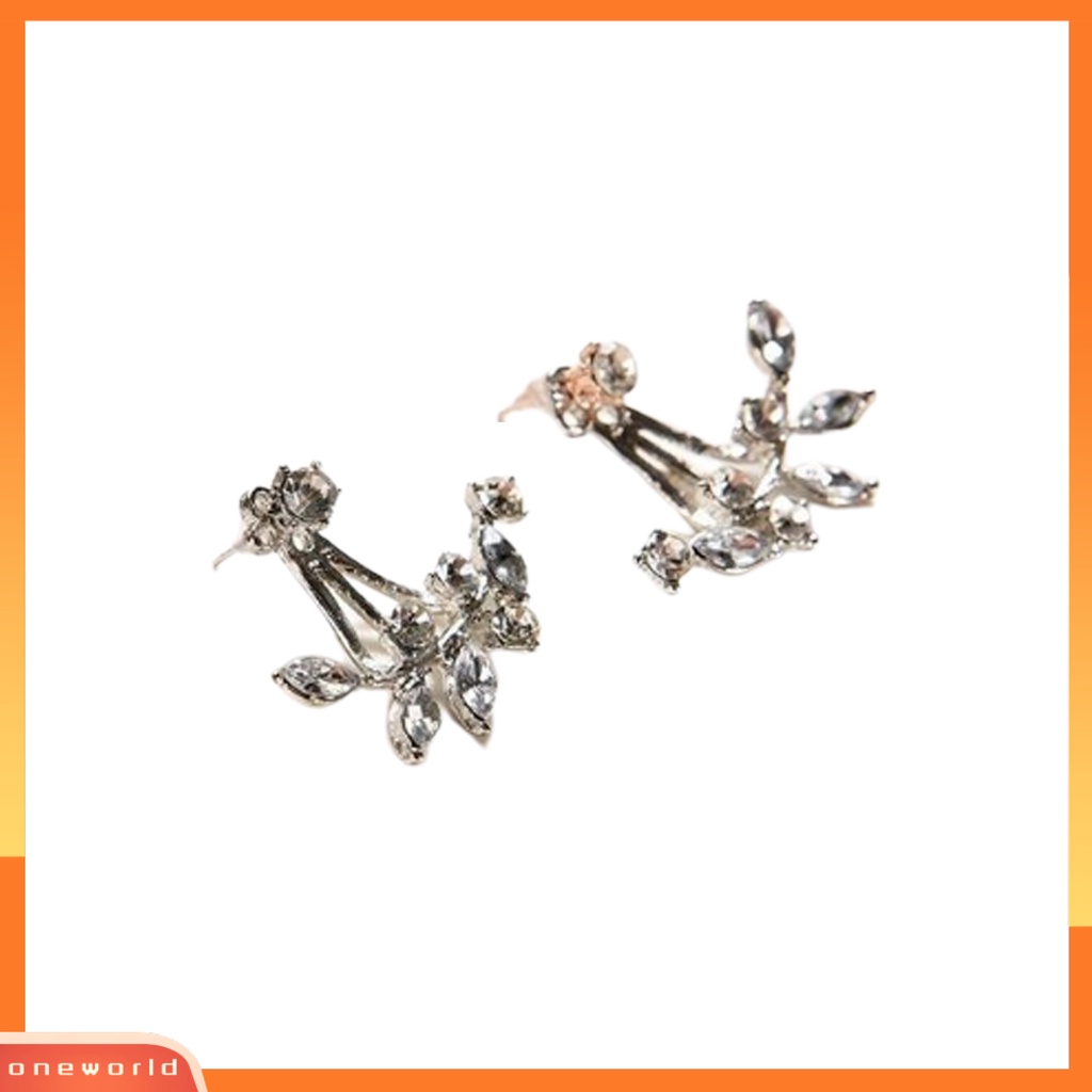 [WONE] Ear Studs Leaf Shiny Earrings Wanita Elegan Jaket Telinga Cubic Zirconia Untuk Pernikahan