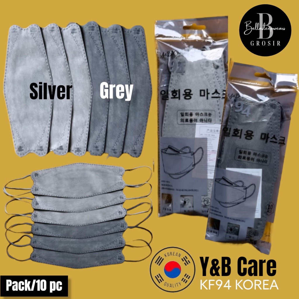 YB BLACK WHITE GREY SILVER KF94 - MASKER KF94 Y&amp;B CARE KOREA KF94 4PLY ABU SILVER PUTIH HITAM RAINBOW MIX