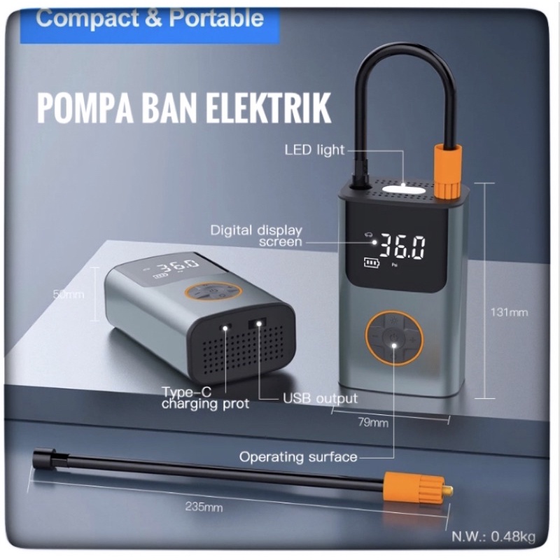 POMPA BAN ELEKTRIK PORTABLE MOBIL TRUK MOTOR TEKANAN ANGIN DIGITAL