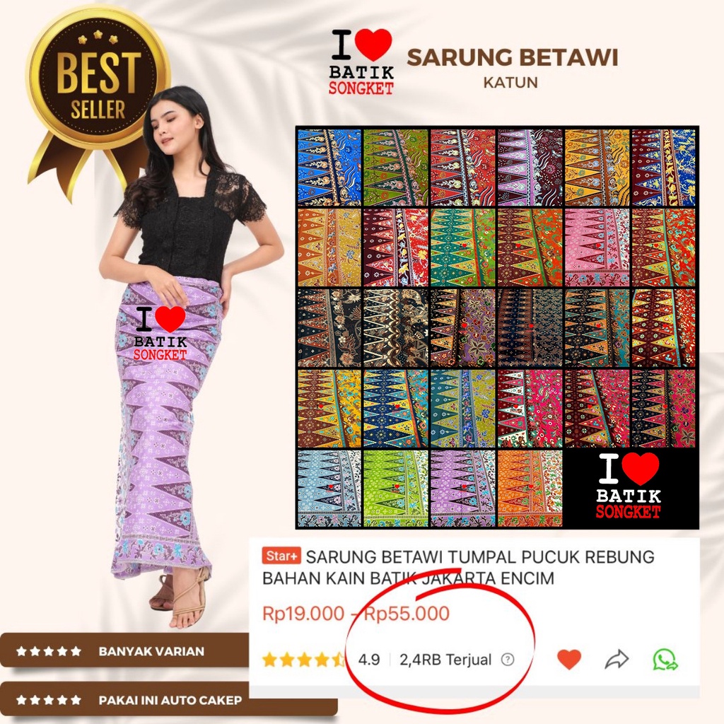 Jual Sarung Betawi Tumpal Pucuk Rebung Bahan Kain Batik Jakarta Encim Shopee Indonesia